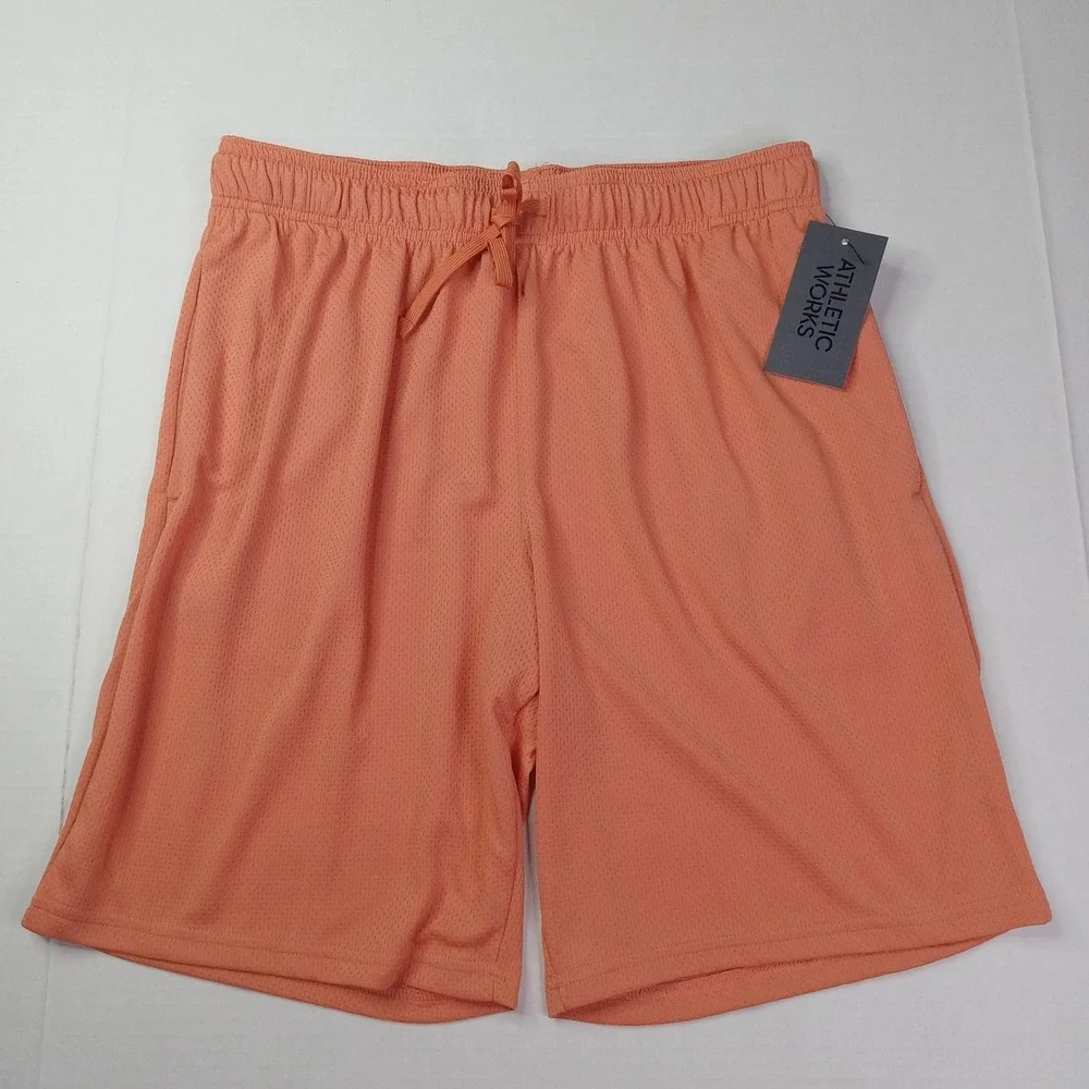 2 Athletic Works Men's Core Knit Shorts Size M (32-34) Blk Orange 9